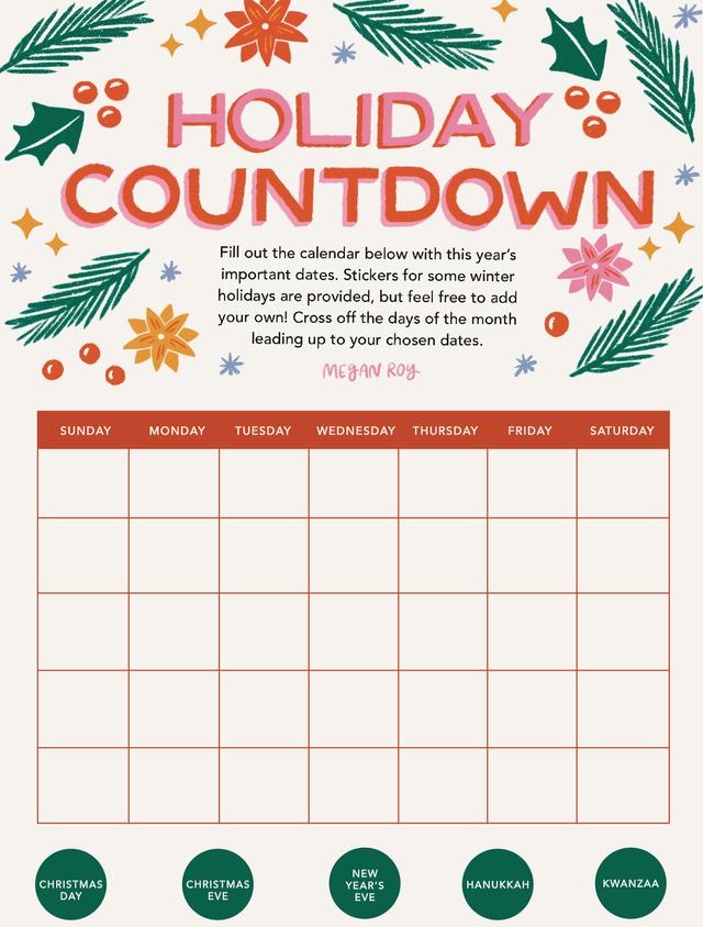Holiday Calendar Countdown