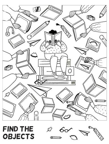 HP Kids Hidden Object Game Coloring Page - Books