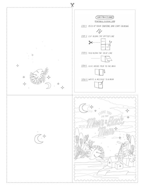 I Love You To The Moon and Back Mom Coloring Card