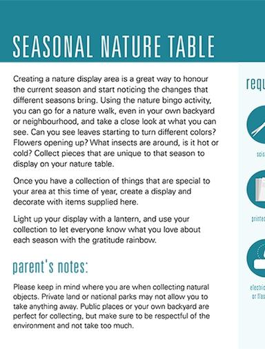 Seasonal Nature Table  Ages 4-8 Learning Worksheets School of Fun Series