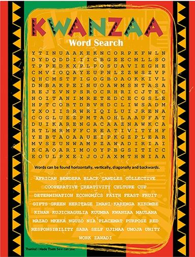 Kwanzaa Word Search Word Searches Magic Made Printable Series