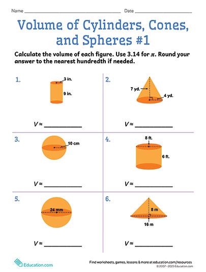 Volume of Cylinders, Spheres, and Cones #1