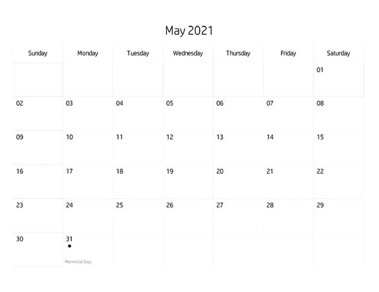 Blank Calendar May, 2021