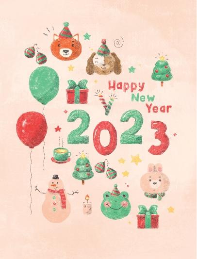 New Year printable card by Mariel Cohete
