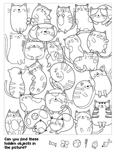 HP Coloring Page Hidden Object Game-Cats