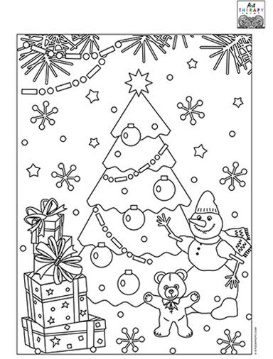 Christmas Tree Snowman Pattern Coloring Pages Art Therapy