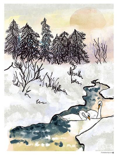 Winter Morning Landscape Watercolor
