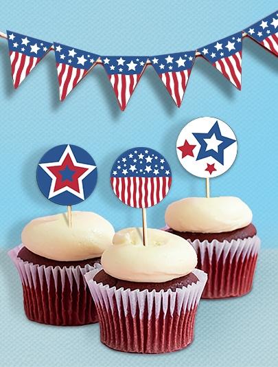 Red, White, & Blue Cupcake Toppers