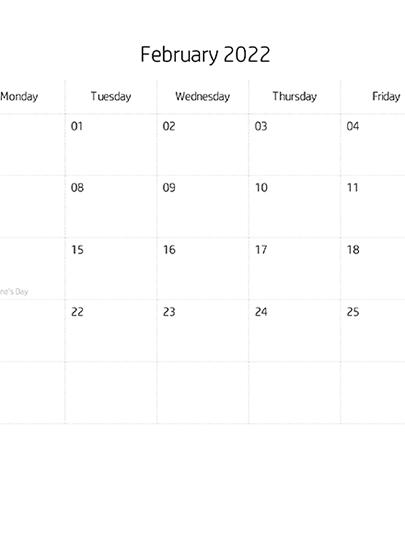 Blank Calendar February, 2022