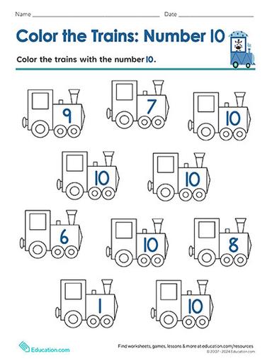 Education.com_24Summer_Color the Trains: Numbers to 10