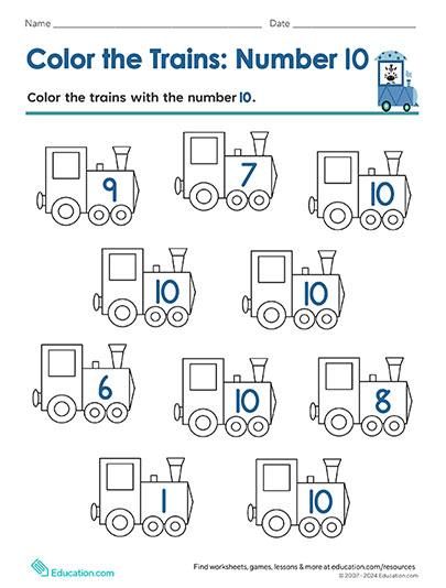 Color the Trains: Numbers to 10
