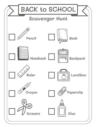 Back to school Coloring -Back to School Scavenger Hunt