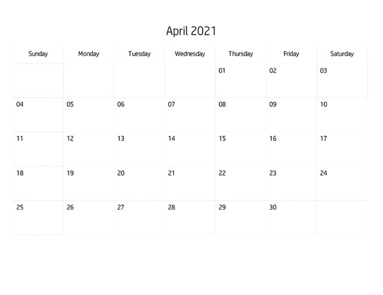 Blank Calendar April, 2021