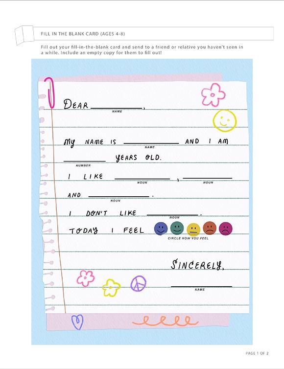 Fill In The Blank Card - Ages 4-8