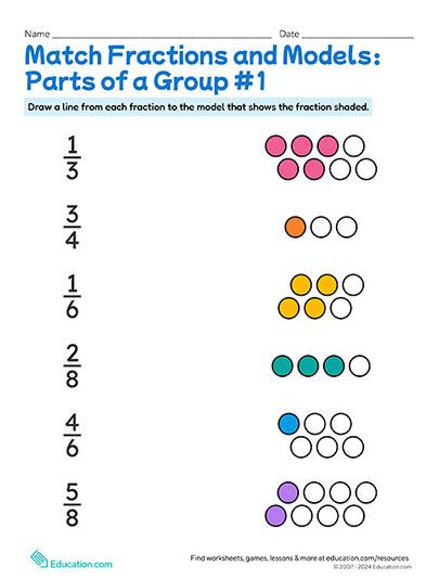 Match Fractions and Models: Parts of a Group #1