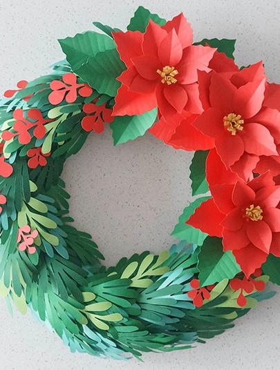 Christmas Paper Poinsettia Wreath
