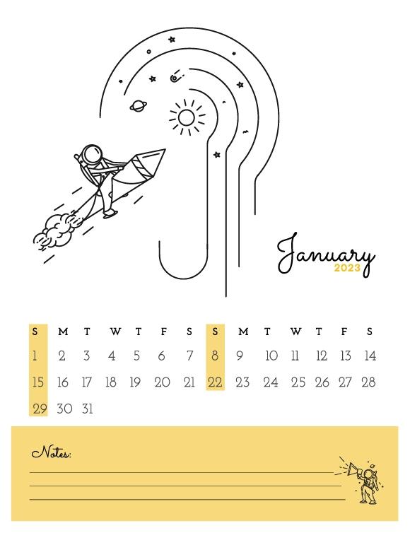 2023 Decorative Monthly Calendar 2 (Jan-Dec)