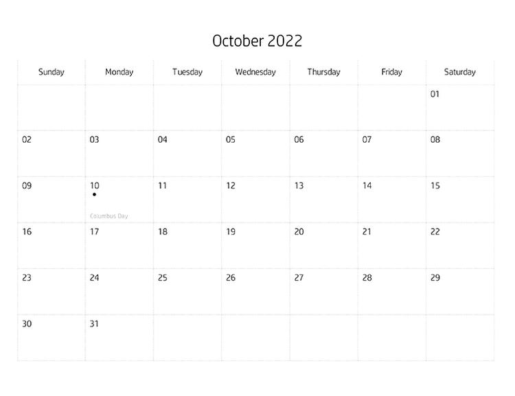 Blank Calendar October, 2022