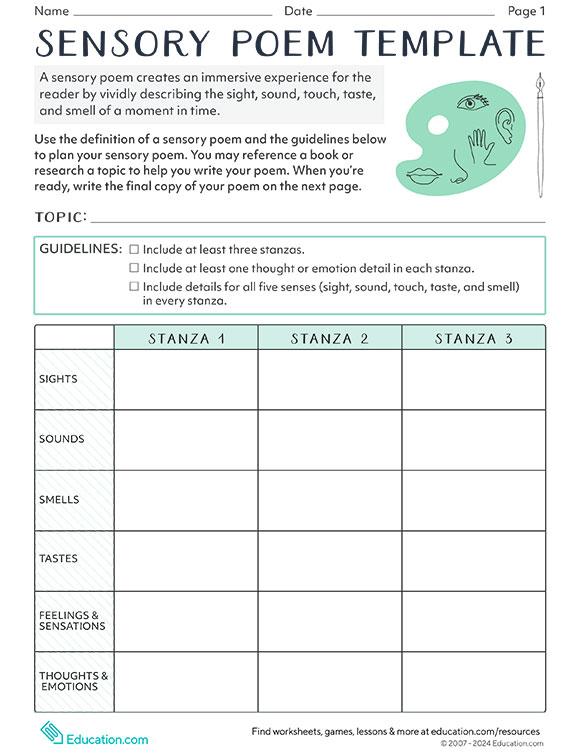 Sensory Poem Template