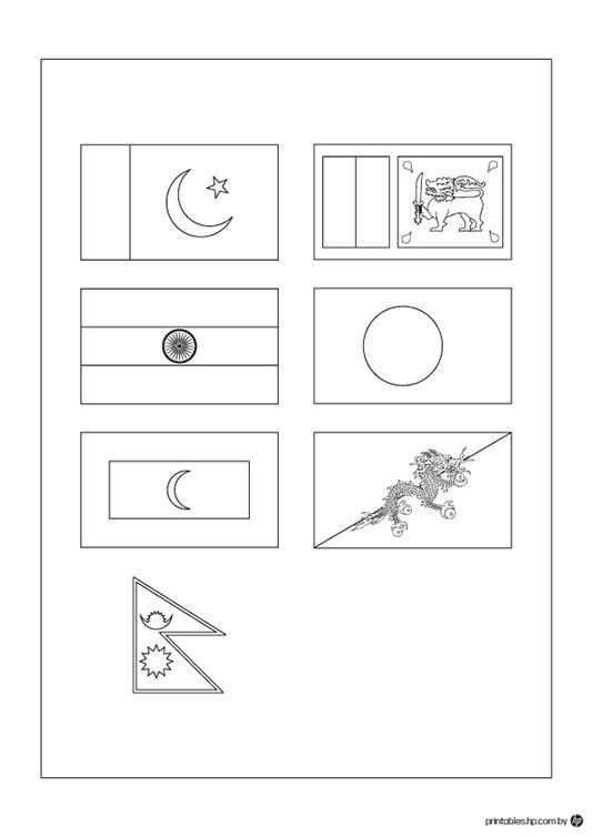 Colour the flags of various South Asian countries.