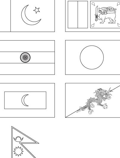 Colour the flags of various South Asian countries.