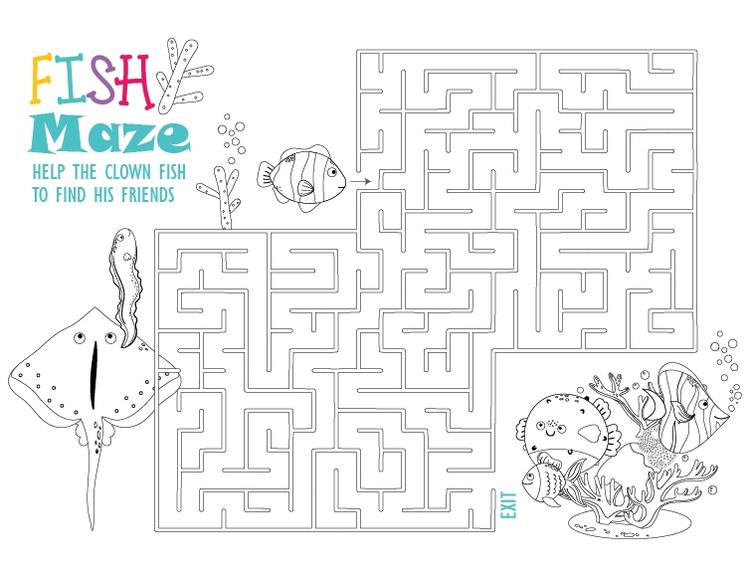 Coloring Page Maze Game-Fish