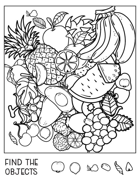Fruits Hidden Object Game Coloring Page
