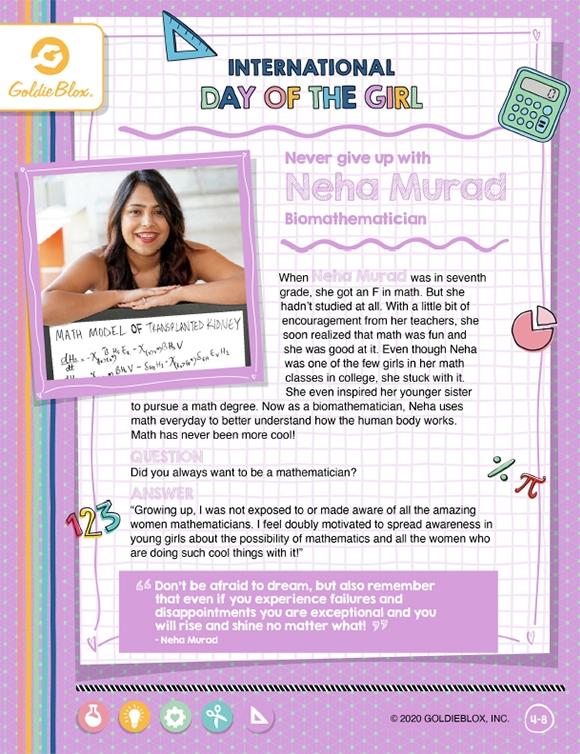 Decifre o código com a biomatemática Neha Murad, para crianças de 4 a 8 anos - por GoldieBlox