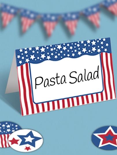 Red, White, & Blue Food Label Tent Cards