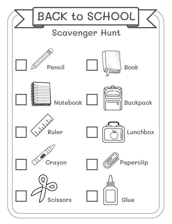 Back to school Coloring -Back to School Scavenger Hunt