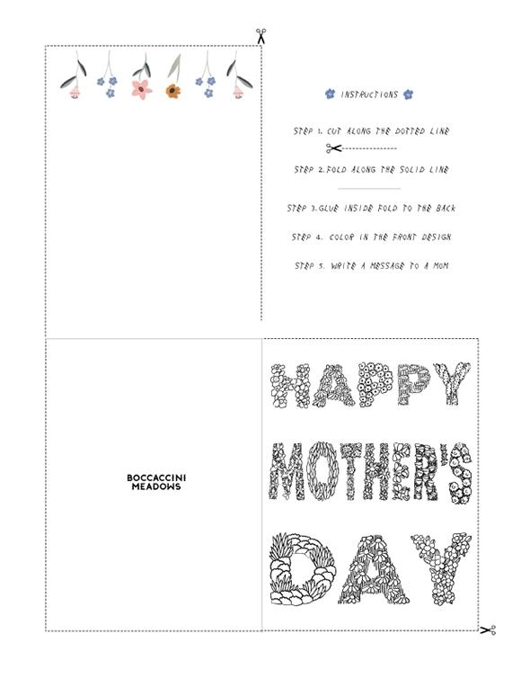 Joyeuse fête des mères (fleurs) Carte-coloriage