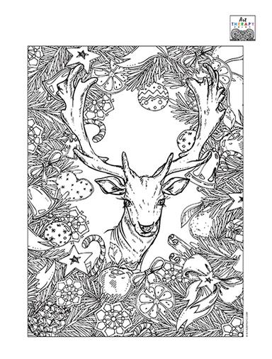 Christmas Deer Pattern Coloring Pages Art Therapy