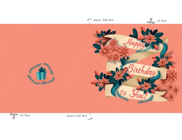 Carte d'anniversaire avec bannière florale