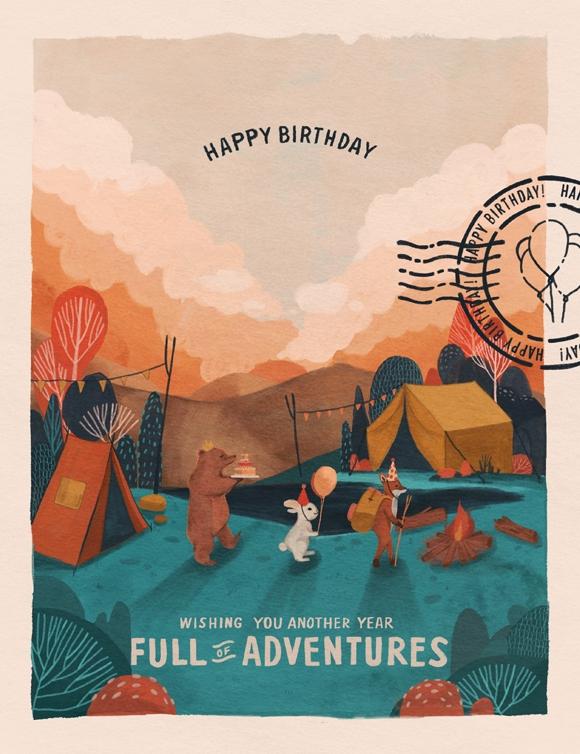 Tarjeta de cumpleaños llena de aventuras