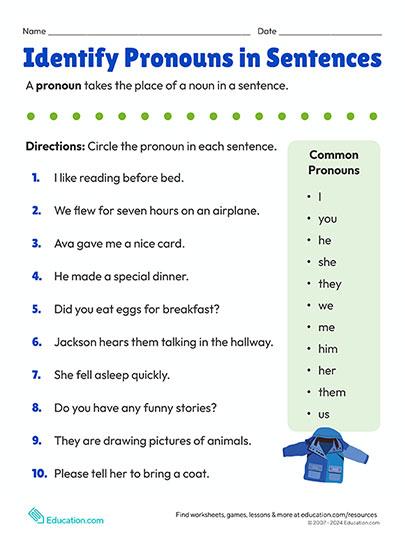Identify Pronouns in Sentences