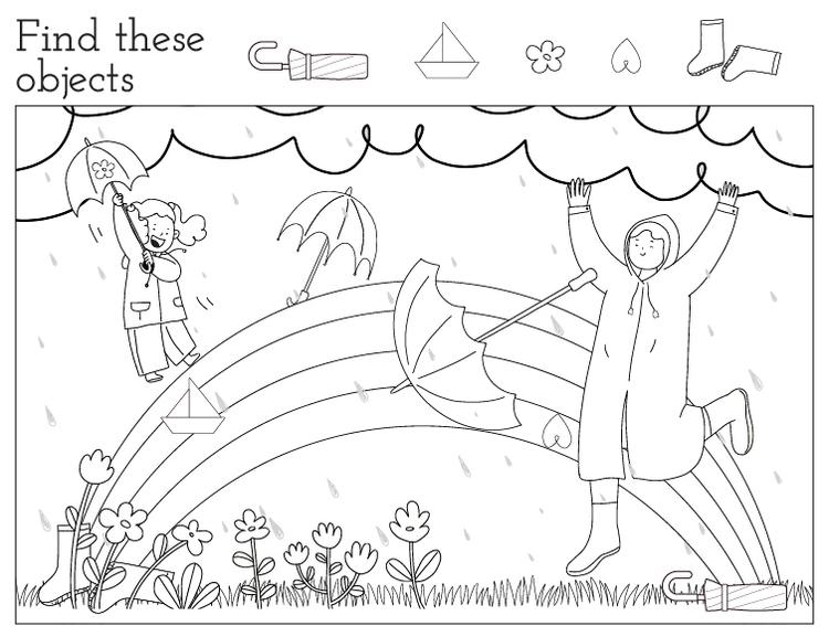 Rainstorm Hidden Object Game Coloring Page
