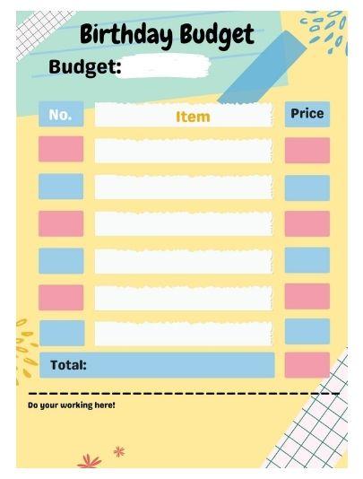 Birthday Budget