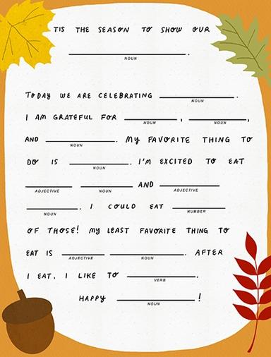 Thanksgiving Fill-in-the-blank Crafts Thanksgiving Series