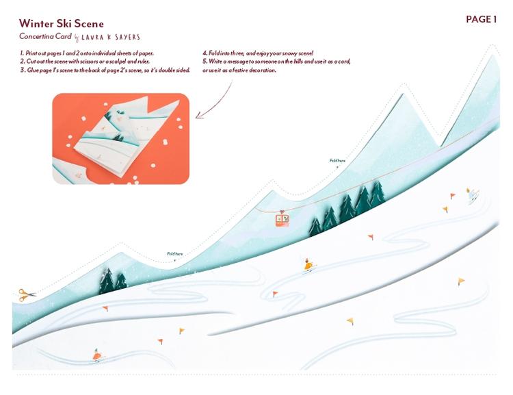 Carte Concertina Winter Ski Scene