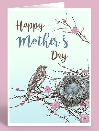 Carte HP pour la fête des mères - Oiseau avec nid
