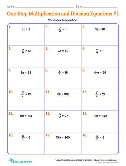 One-Step Multiplication and Division Equations #1