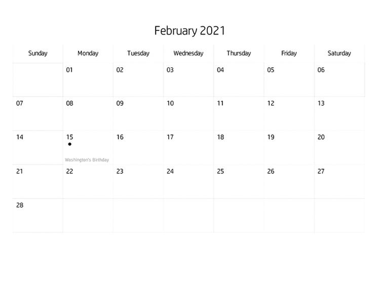 Blank Calendar February, 2021