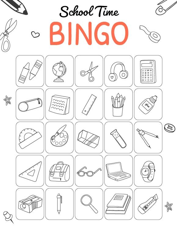 Schooltime Bingo Coloring Page