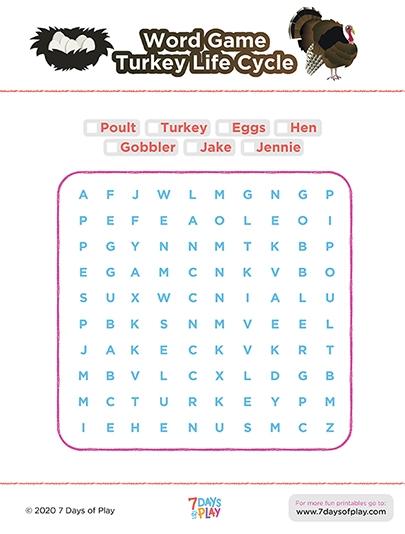 Turkey Word Search - Ages 4-8