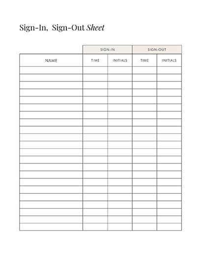Sign In & Out Sheet