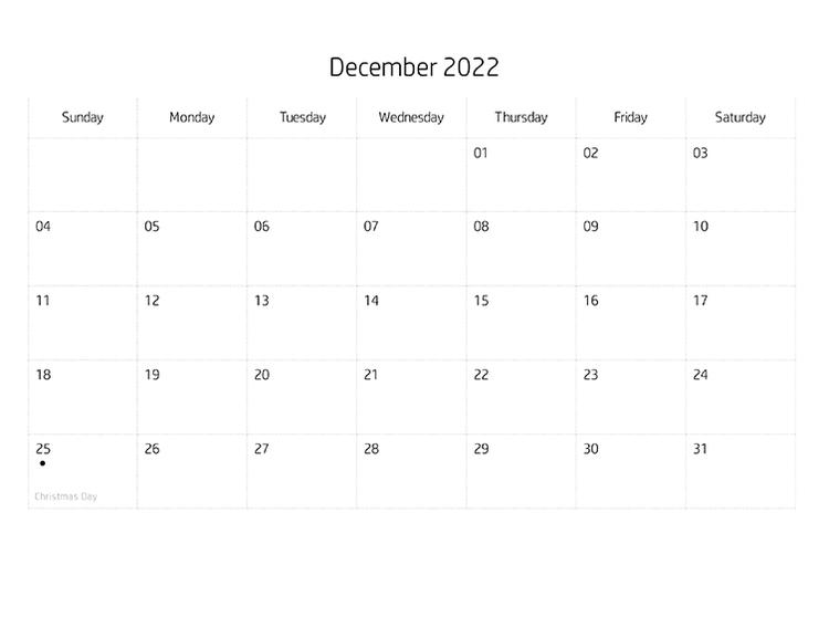 Blank Calendar December, 2022