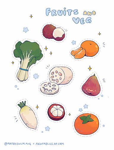 AAPI Stickers Julia Peng Fruit and Veg