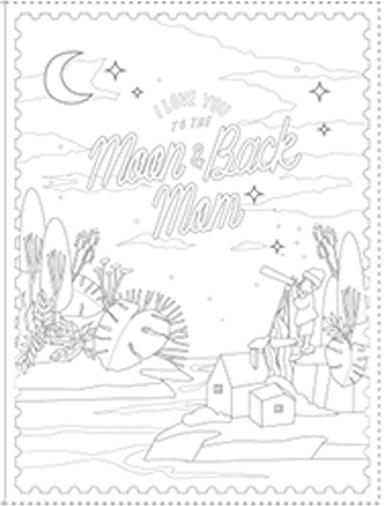 I Love You To The Moon and Back Mom Coloring Card Mother's Day Series