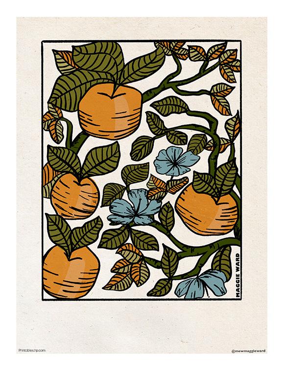 Orange Fruit Woodcut