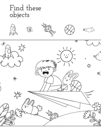 Paper Airplane Hidden Object Game Coloring Page